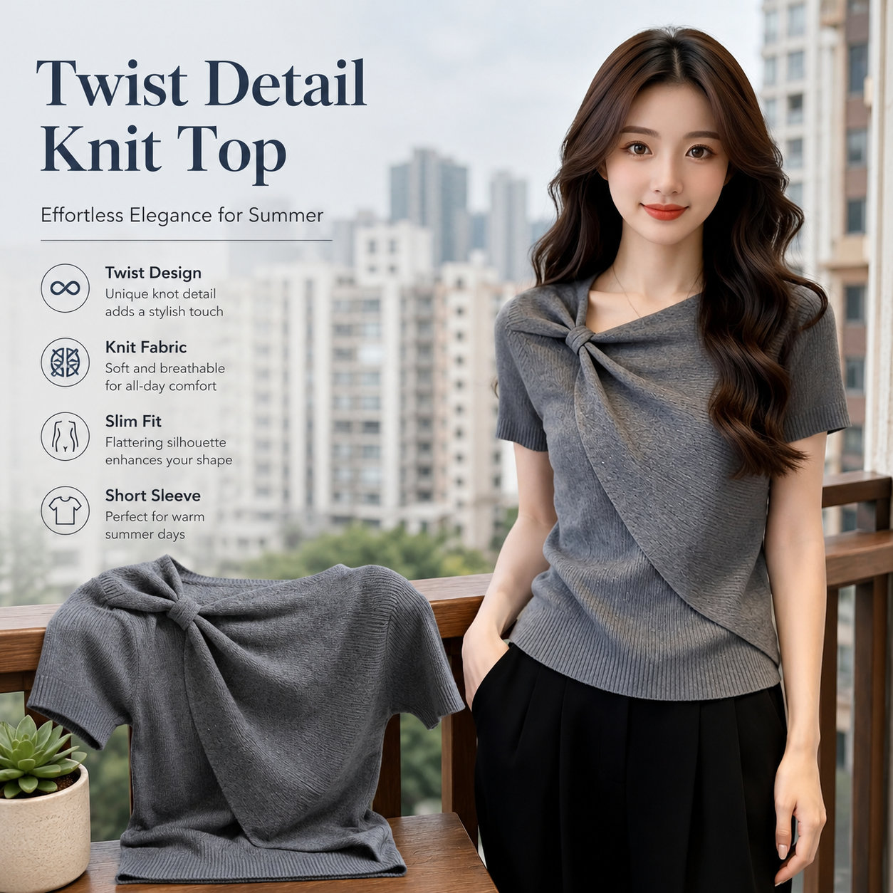 Women's Short Sleeve Twist Knitted Crop Top