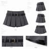 Pleated Mini JK Skirt with Belt for Women