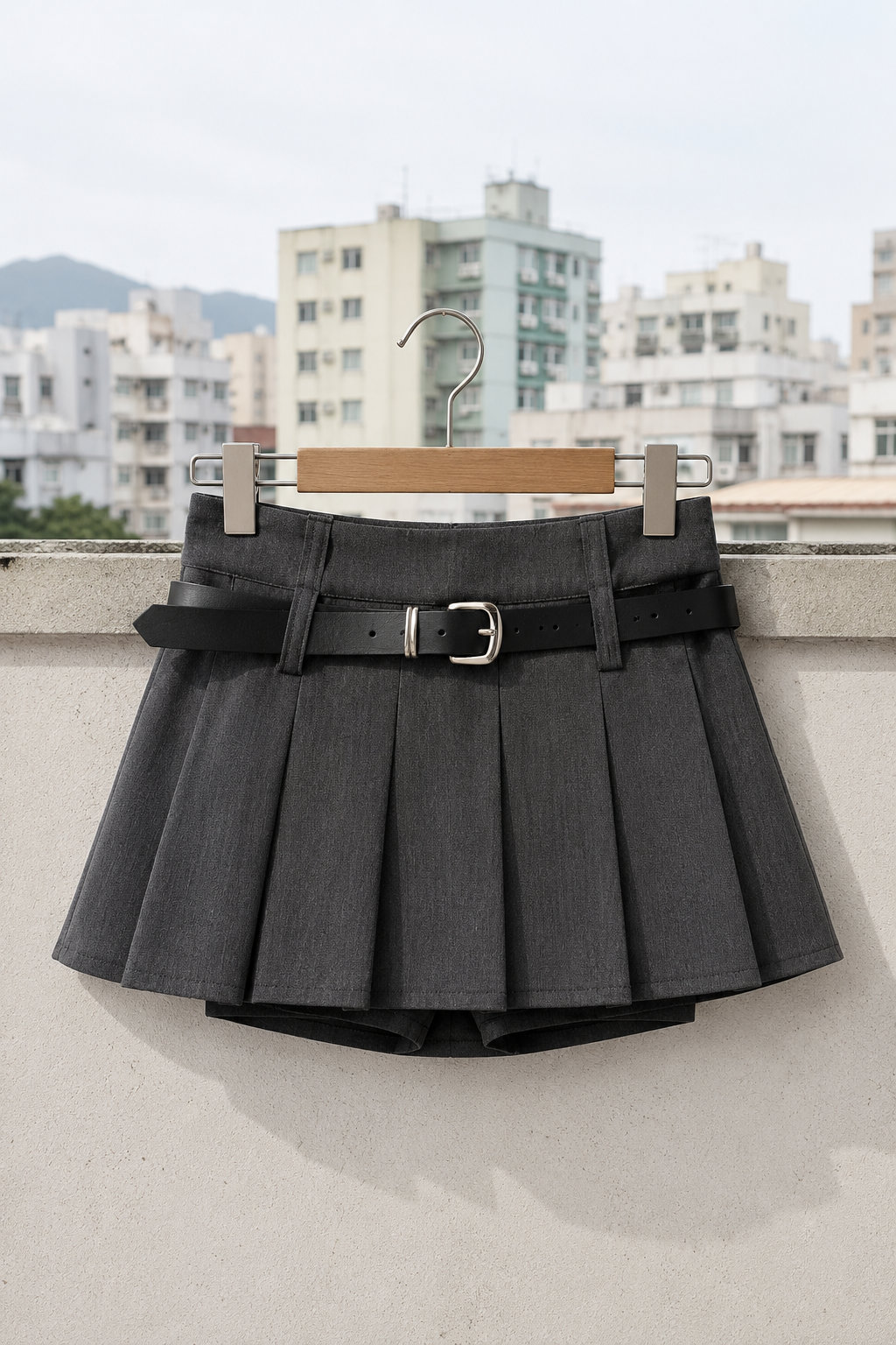Pleated Mini JK Skirt with Belt for Women
