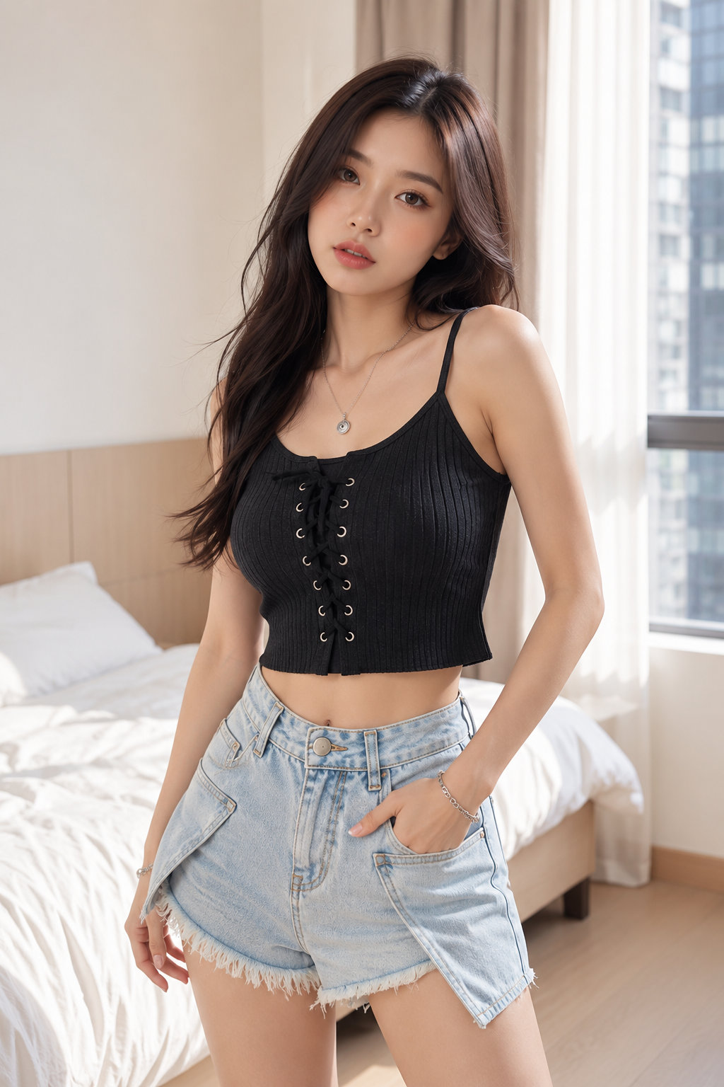 Cropped Knit Cami Tie Front