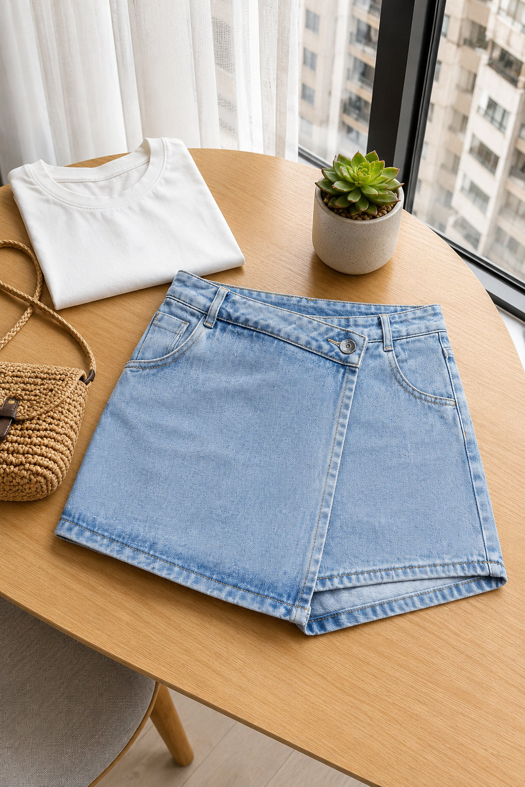 High Waist 2-in-1 Denim Skort