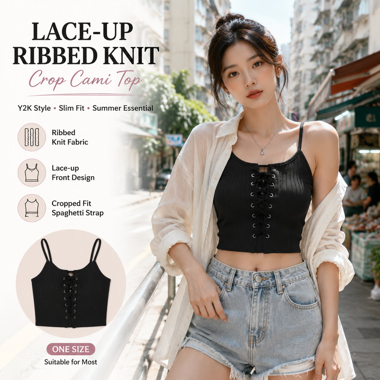 Cropped Knit Cami Tie Front