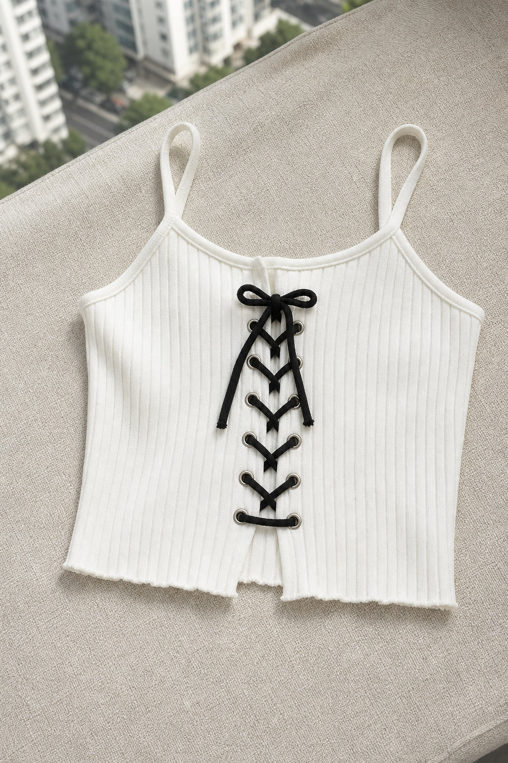 Cropped Knit Cami Tie Front