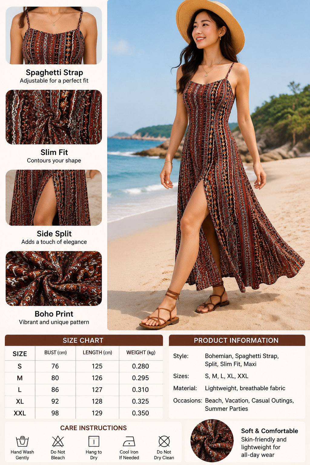 Bohemian Style Slip Maxi Dress