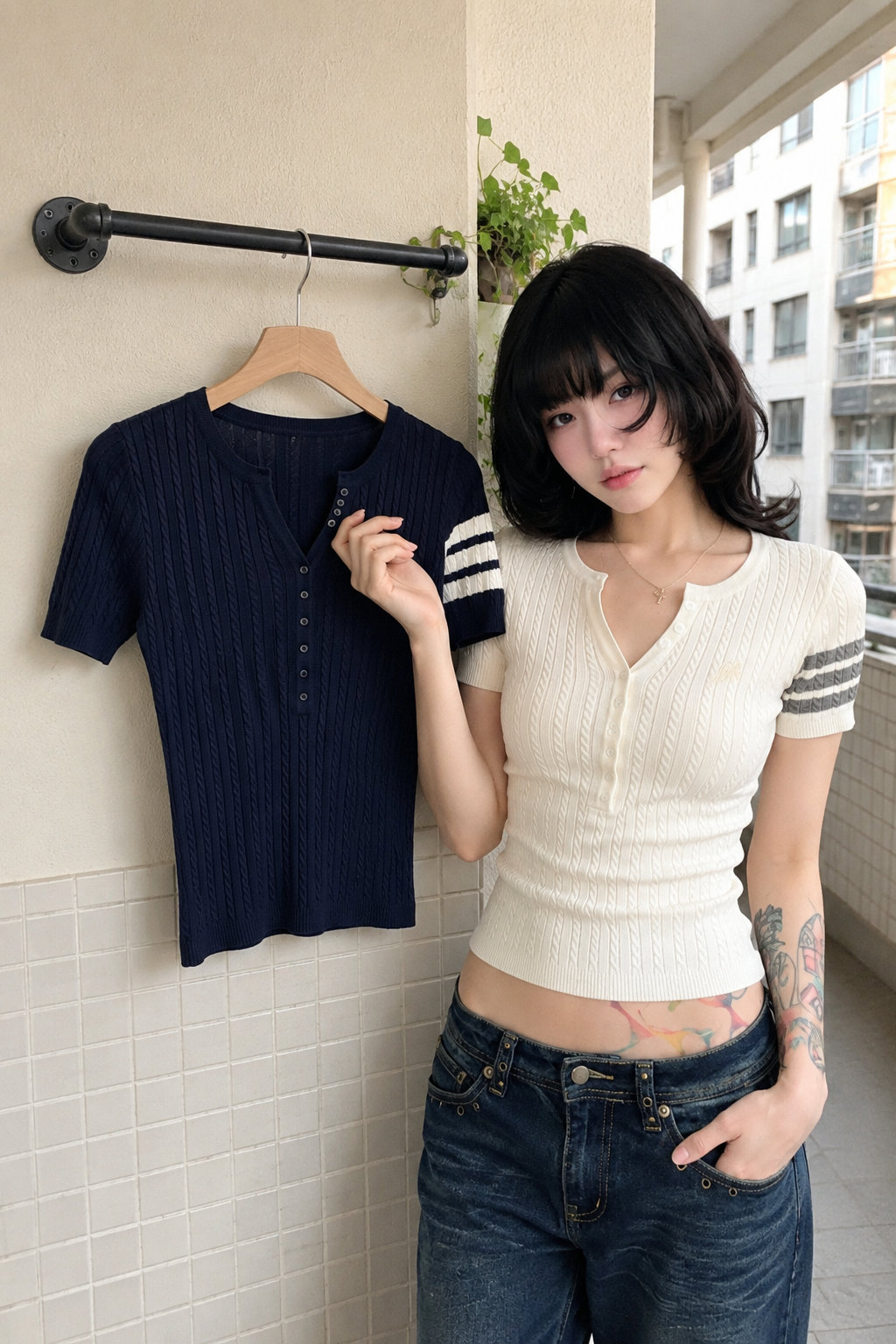 Striped Henley Short Sleeve Top