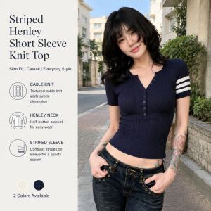 Striped Henley Short Sleeve Top