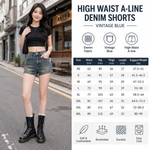 High Waist A-line Denim Shorts