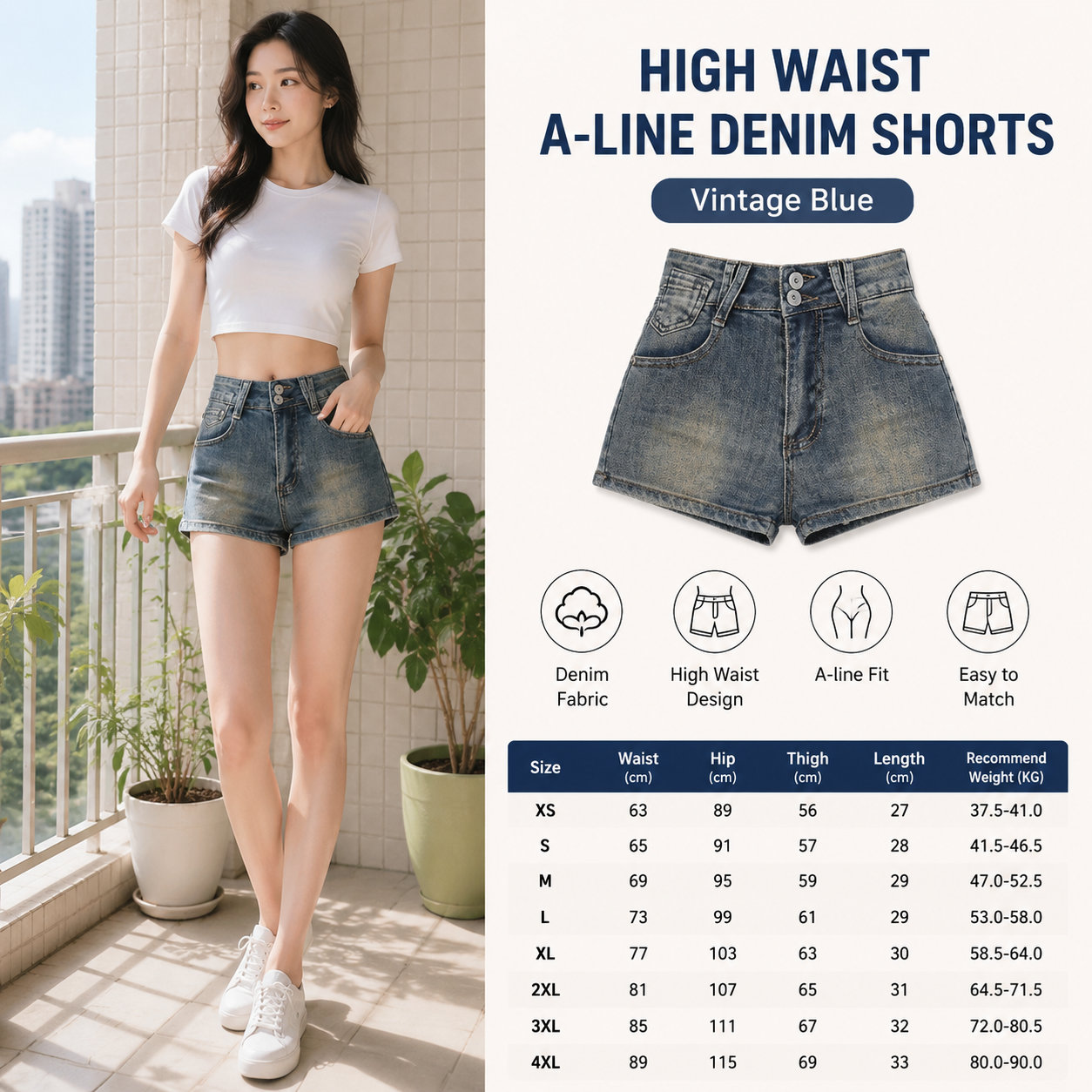 High Waist A-line Denim Shorts