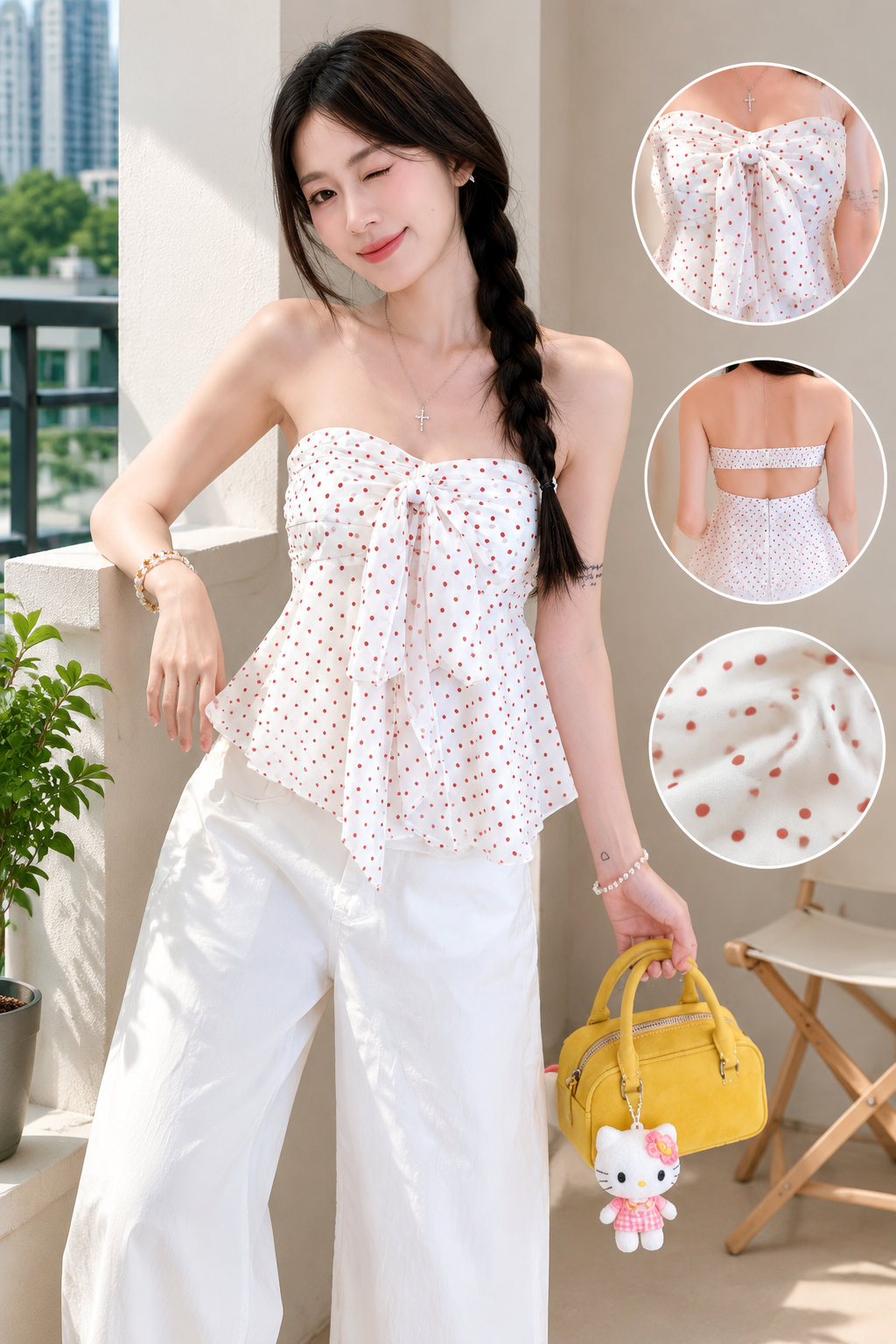 Red Polka Dot Bow Backless Top