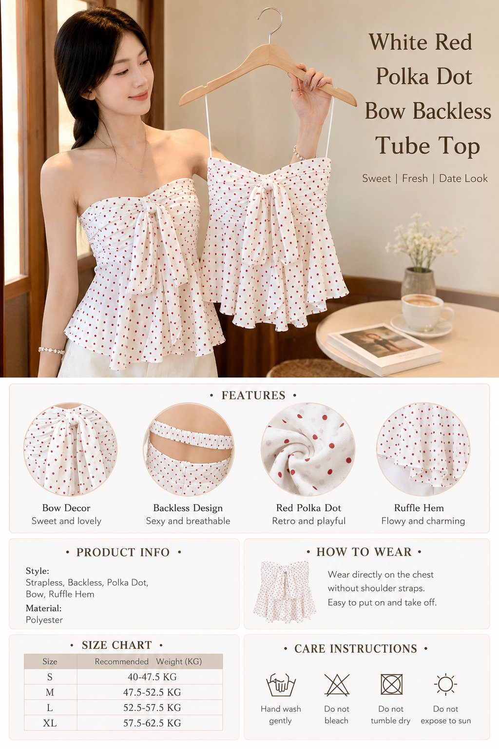 Red Polka Dot Bow Backless Top