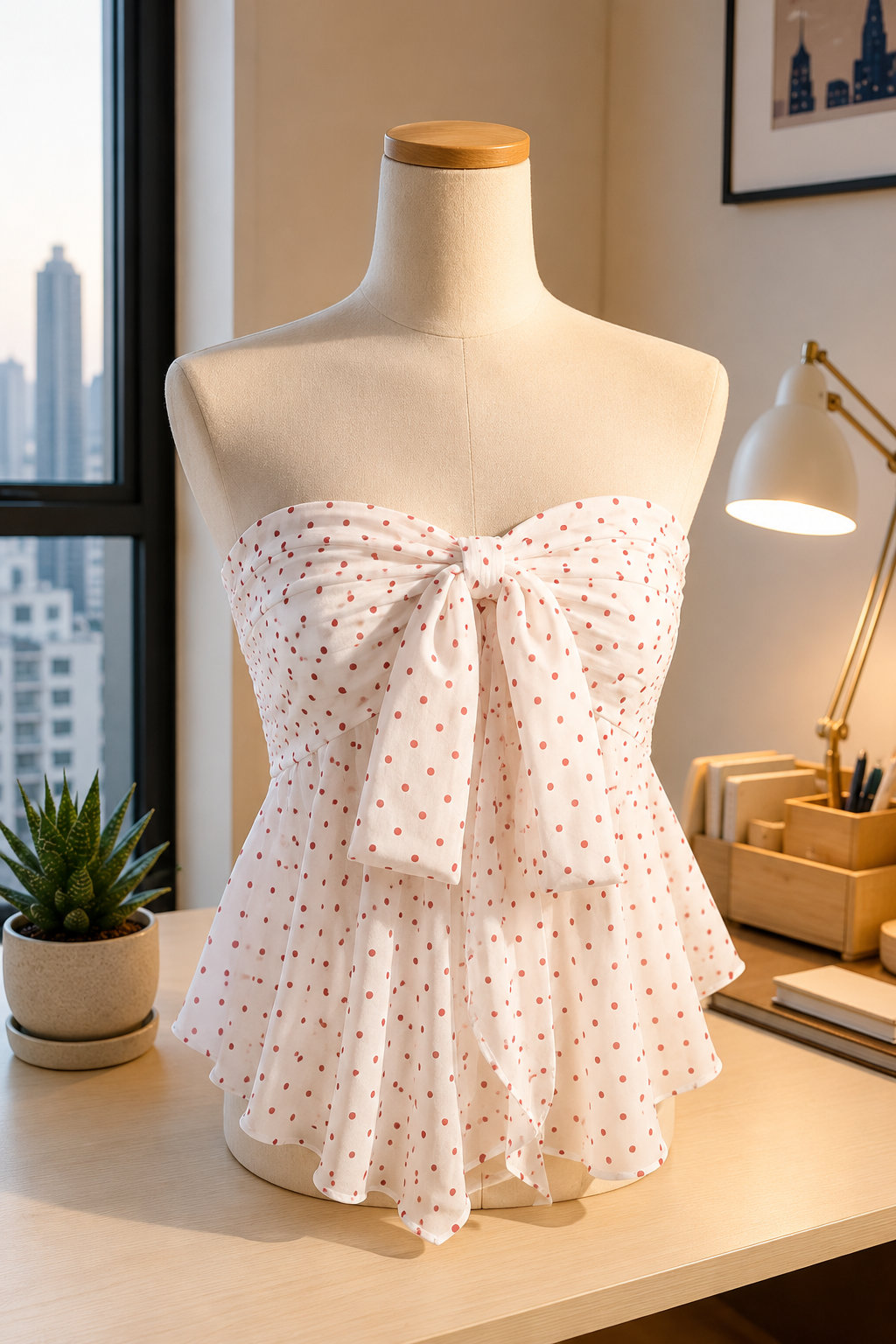 White Polka Dot Bow Crop Top