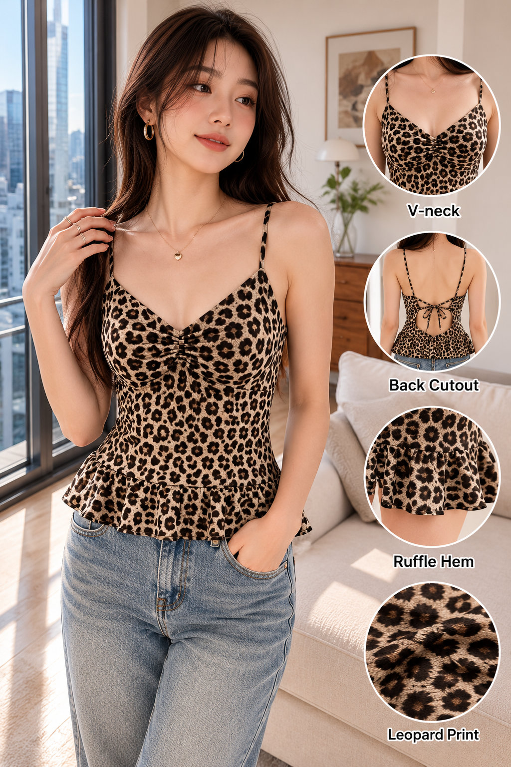 Leopard Print V-Neck Cami Top