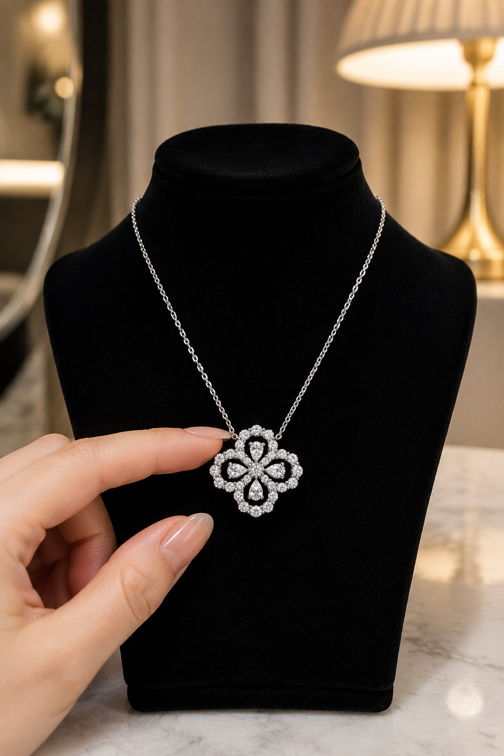 Four Leaf Ti Clover Zircon Choker