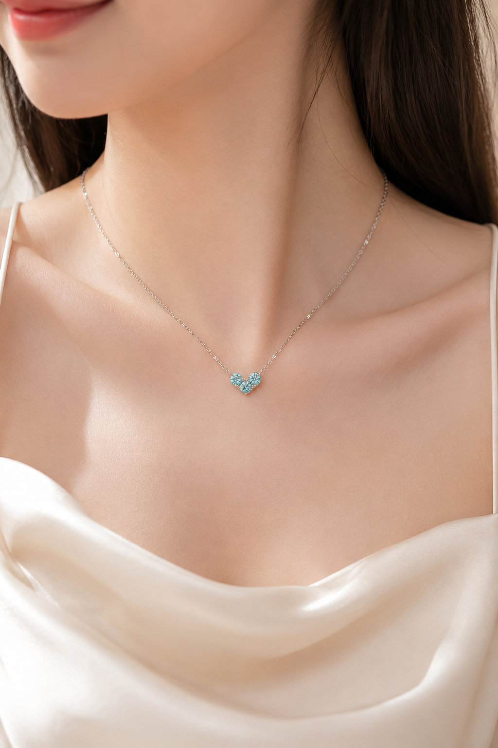 White Gold Plated Heart Zircon Collarbone Necklace
