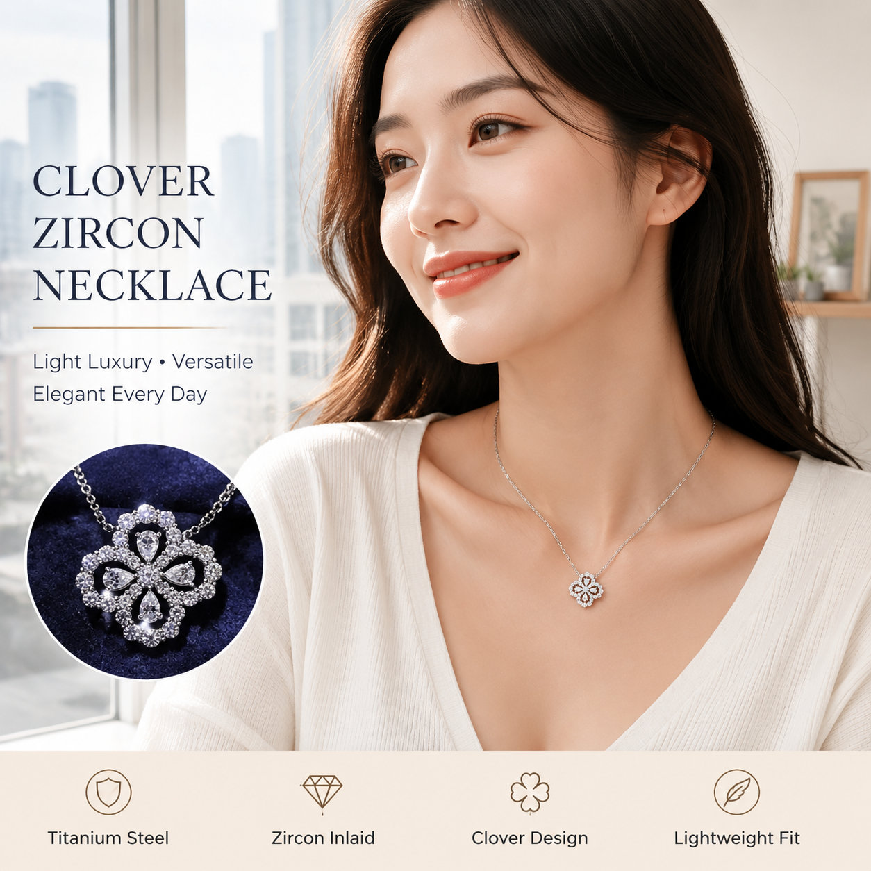 Four Leaf Ti Clover Zircon Choker