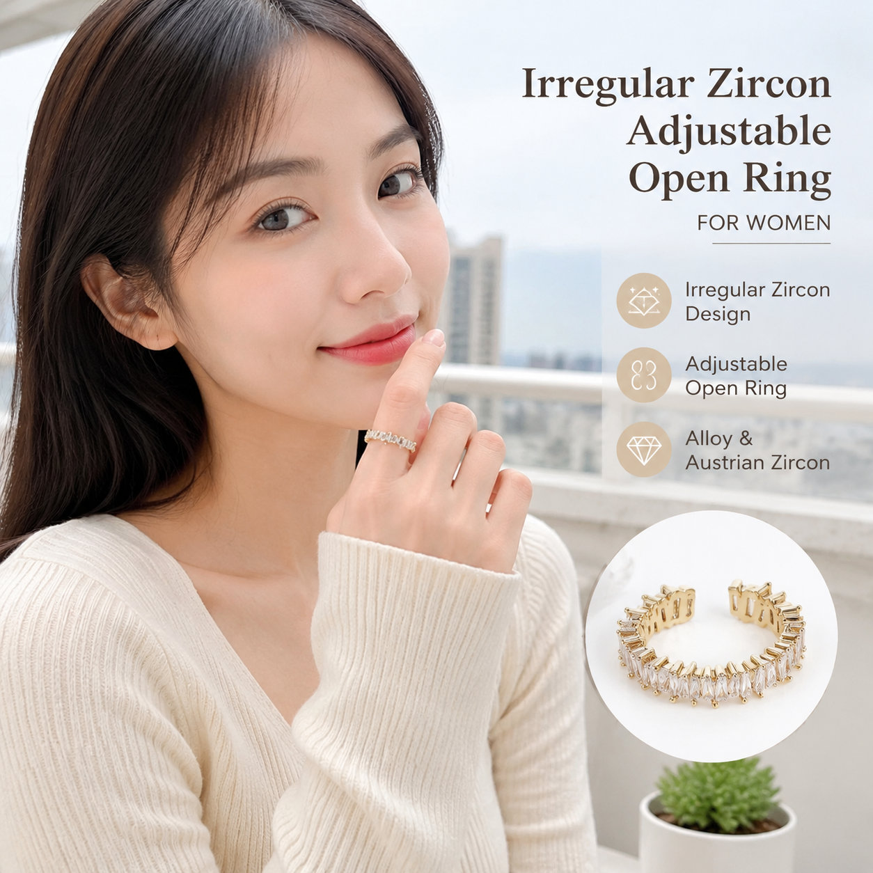 Women's Irregular Zircon Ring