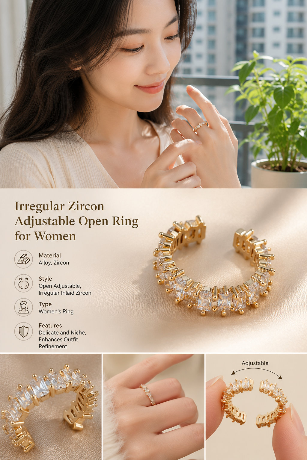 Women's Irregular Zircon Ring