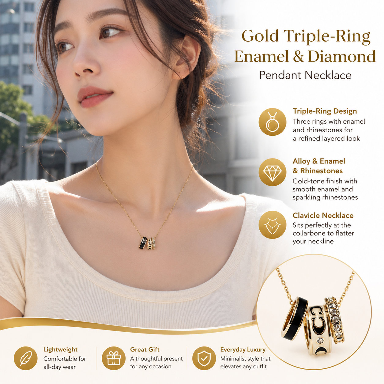 Triple-Ring Clavicle Necklace