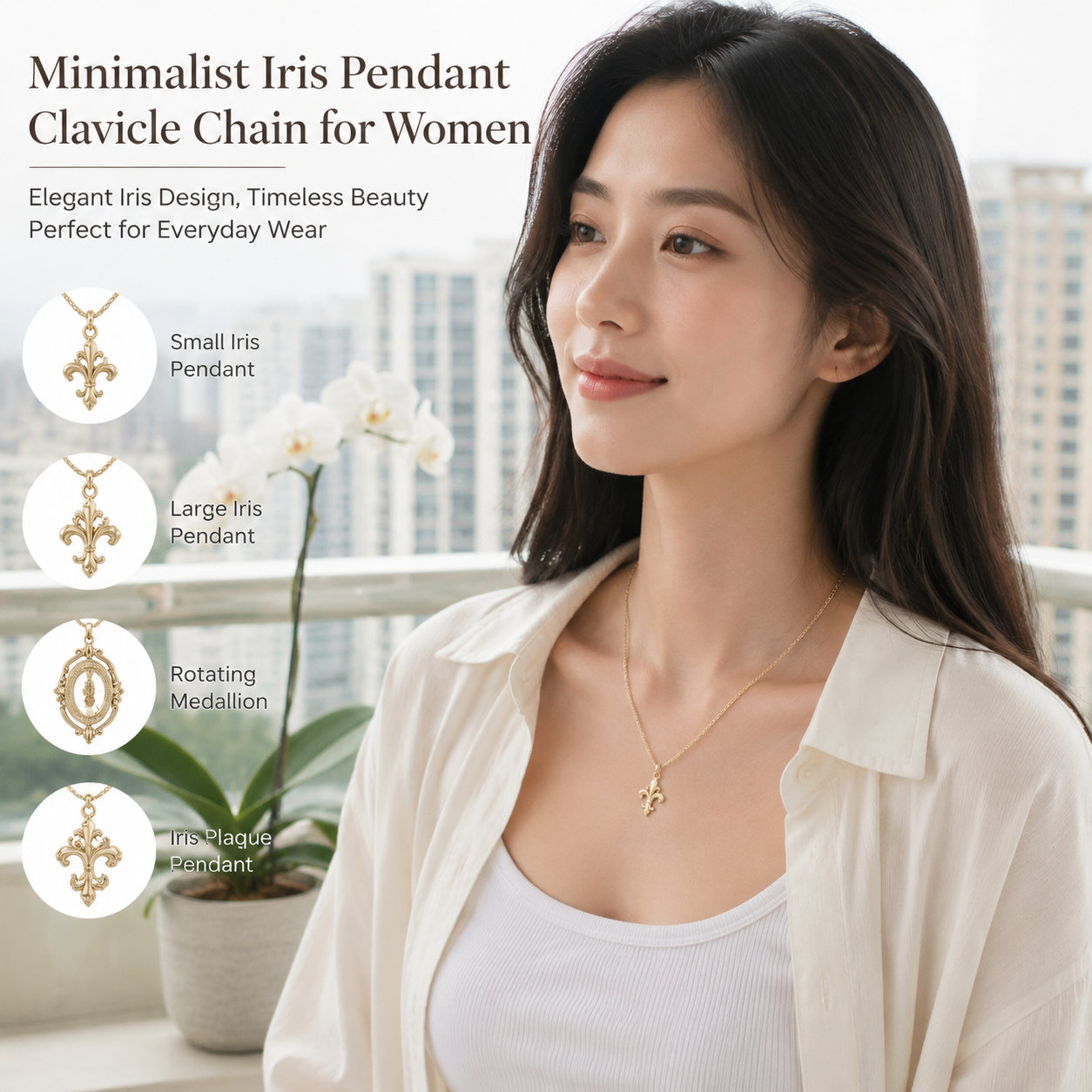 Iris Pendant Metal Necklace for Women