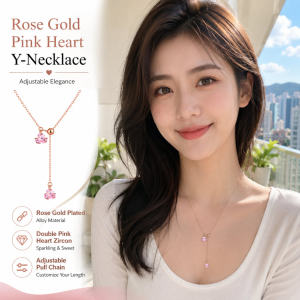 Rose Gold Pink Heart Zircon Necklace