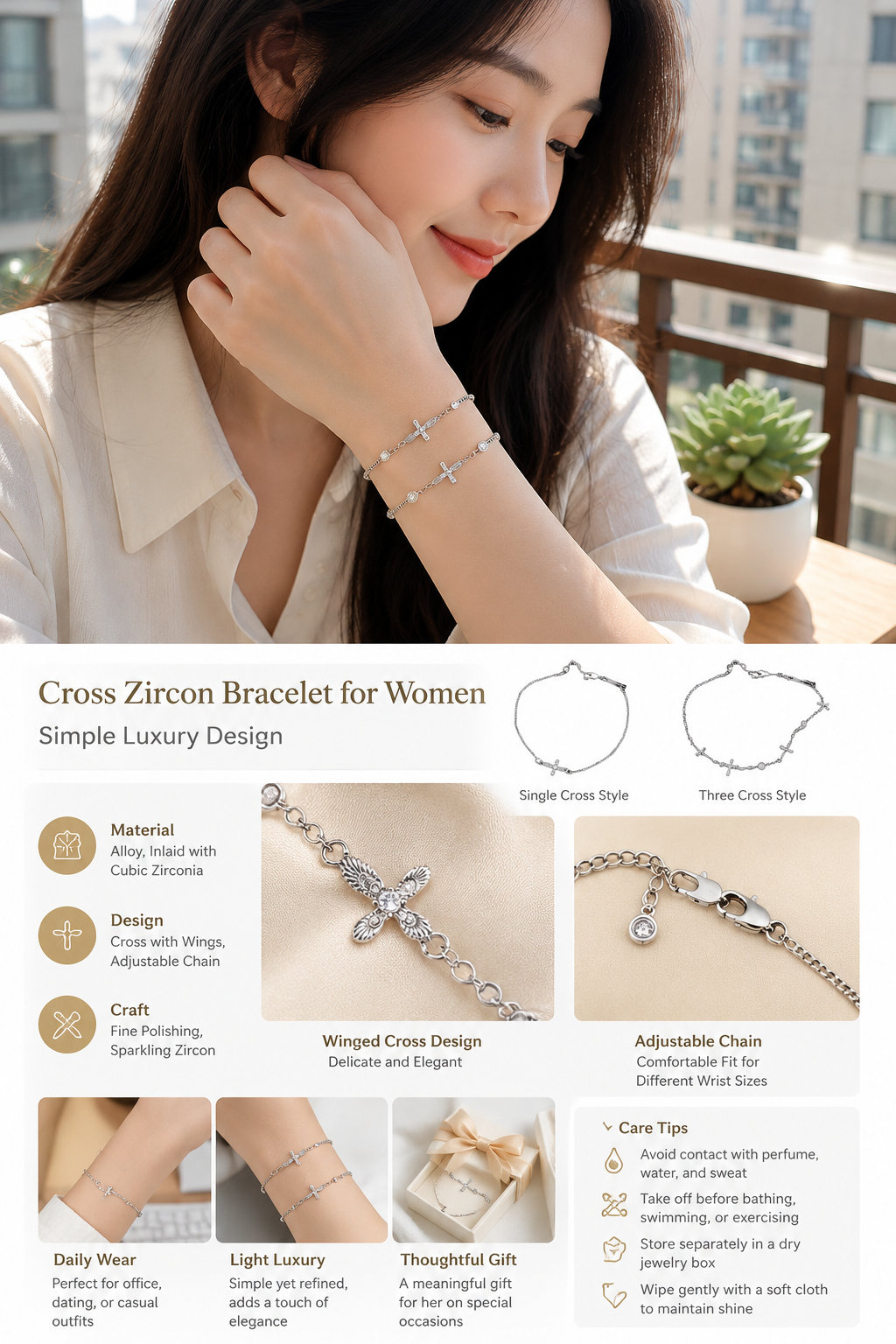 Luxury Zircon Cross Bracelet