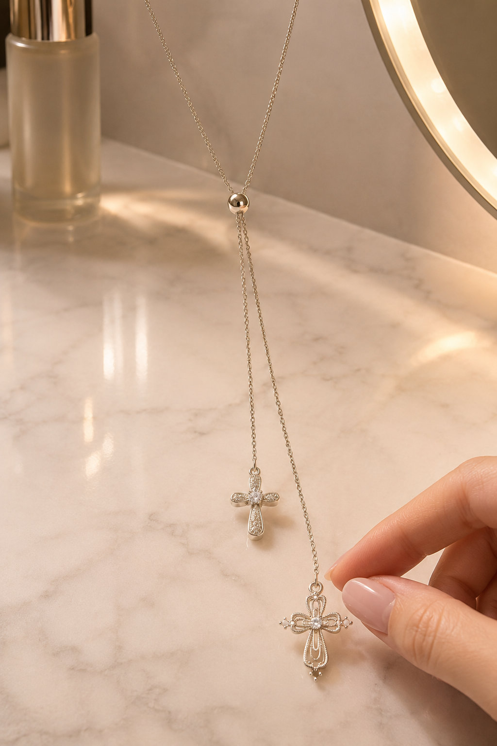 Adjustable Double Cross Y Necklace