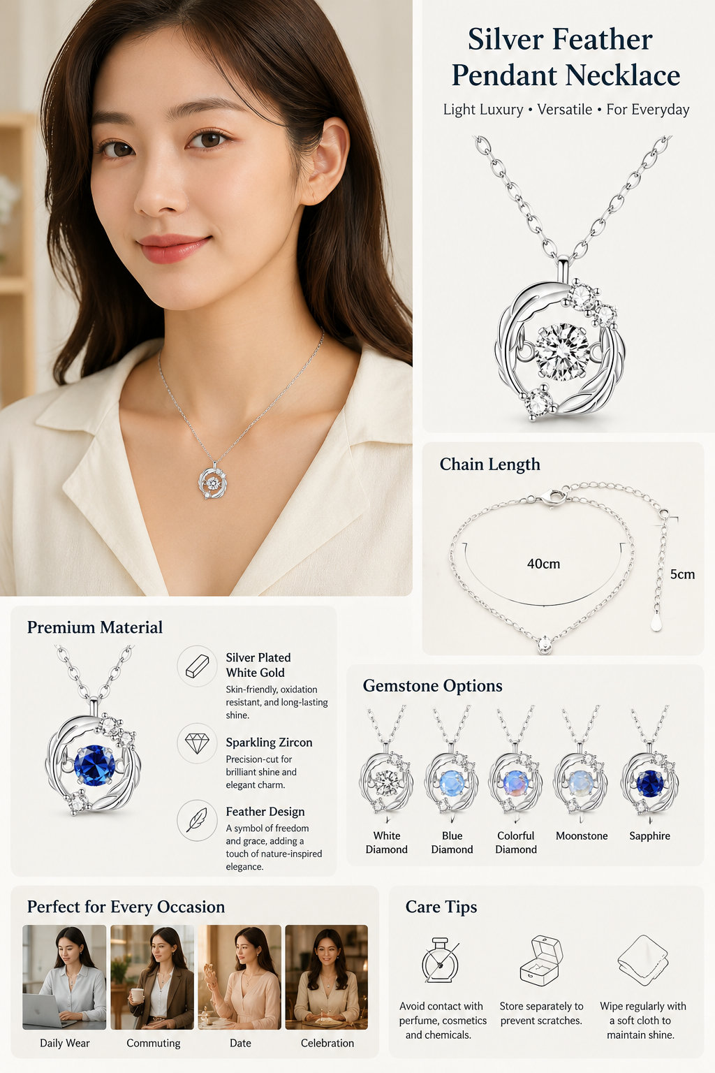 Feather Silver-plated Necklace