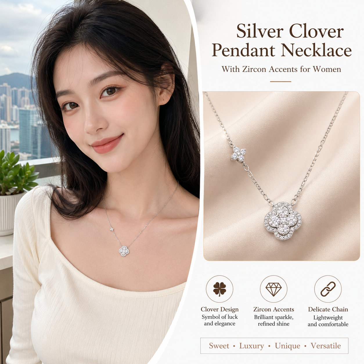 4-leaf Clover Silver Necklace