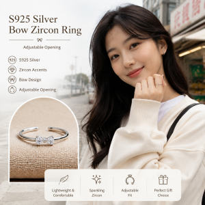 S925 Silver Bow Zircon Ring
