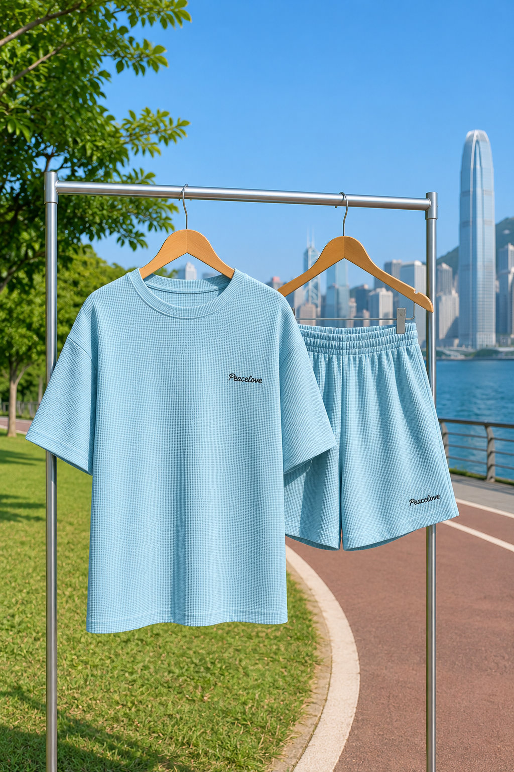 Summer Casual Sports Two - piece Set with Waffle Pattern