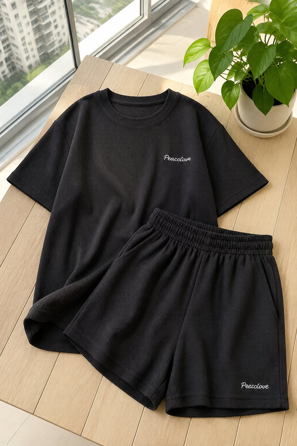 Summer Casual Sports Two - piece Set with Waffle Pattern