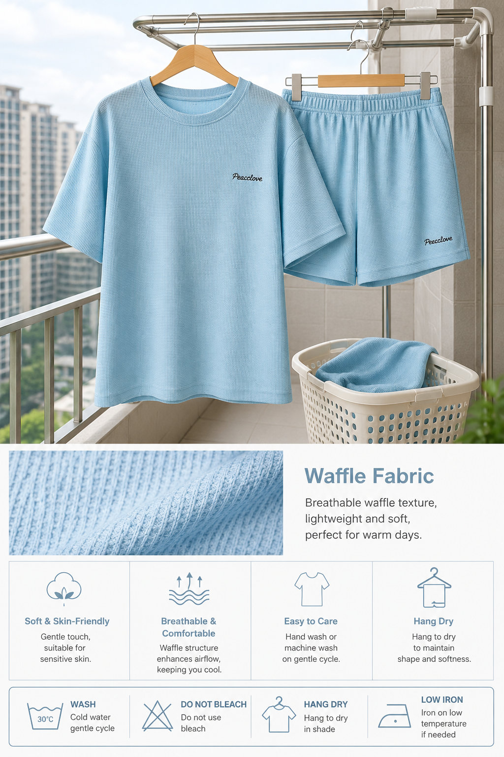 Summer Casual Sports Two - piece Set with Waffle Pattern