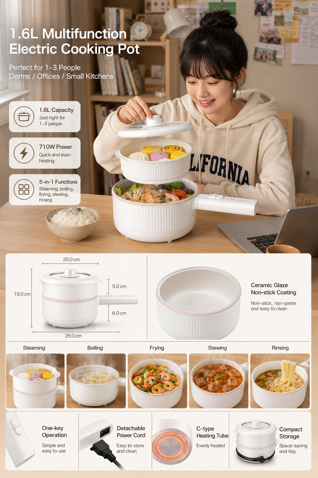 Multifunctional Electric Cooking Pot with Steamer