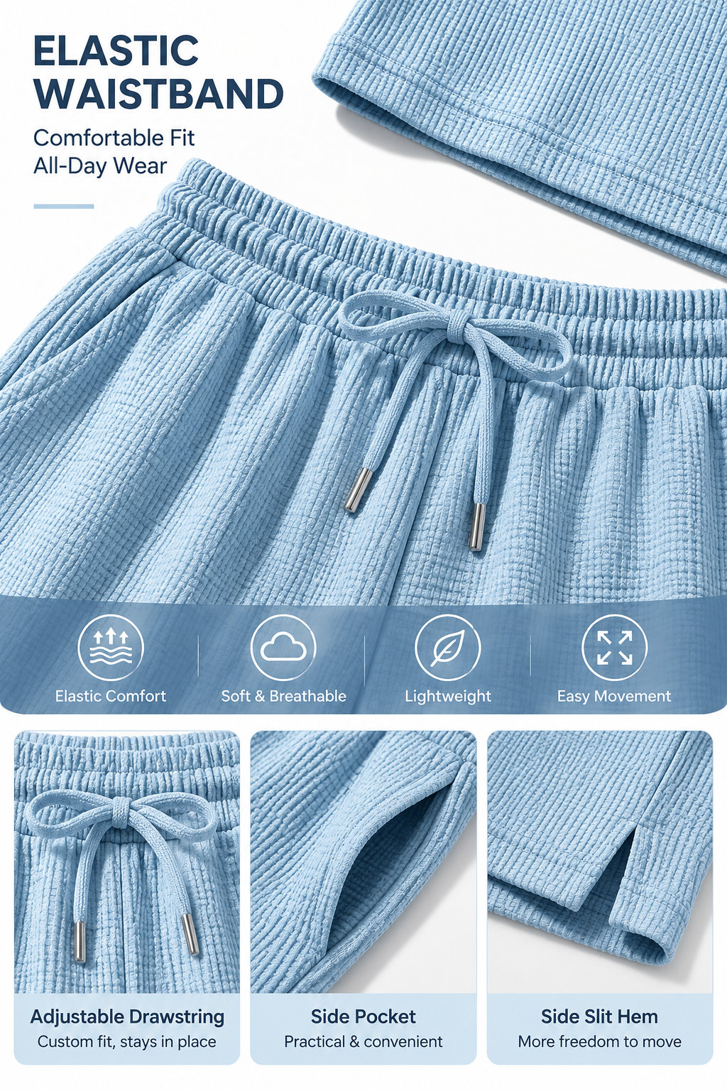 Summer Casual Sports Two - piece Set with Waffle Pattern