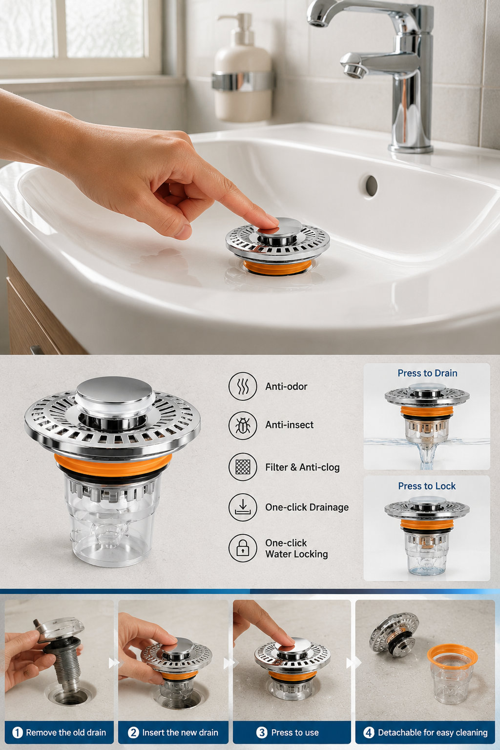 Pollada Press-type Sink Plug